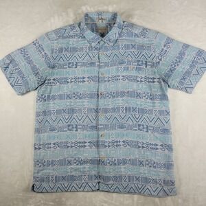 Quiksilver Waterman Shirt Men's XL‎ Blue Sleeve Button Up Geometric Hawaiian